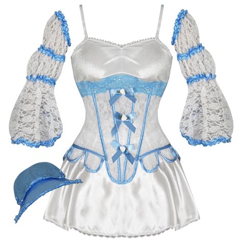 Ladies New Sexy White Blue Corset Little Bo Peep Fancy Dress Outfit