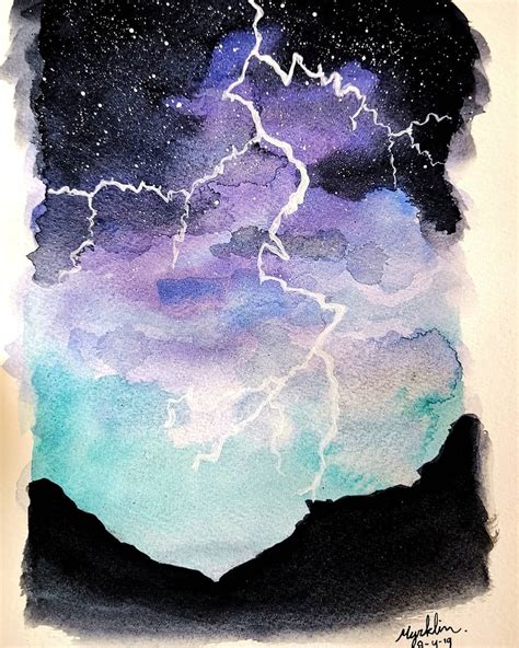 Lightning Myart Aquarell Watercolour Watercolor Art
