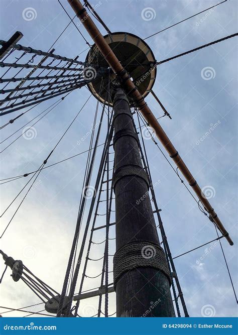Tall Wooden Ship Mast Stock Photo Image Of Twilight 64298094