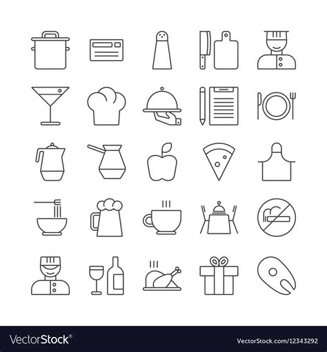 Icon Set For Restaurant In Thin Line Style Vector Image
