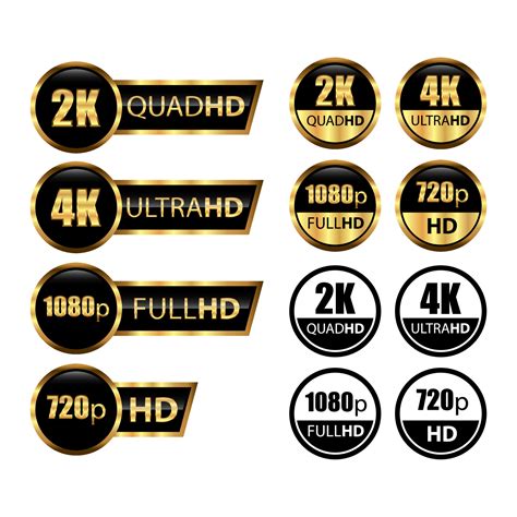 golden 2k quad hd 4k ultra hd 720 hd and 1080p full hd video resolution icon logo high