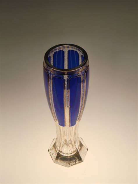 Antique Gilded Gold Bohemian Czech Moser Glass Vase With Cobalt Blue Panels Moser Glass Gold