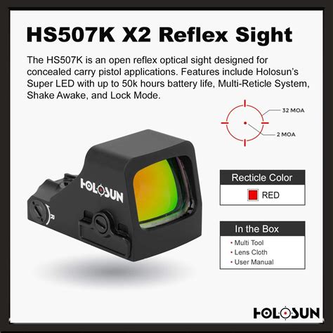 HOLOSUN HS507K X2 Classic Multi Reticle Red Dot Sight Black With 3