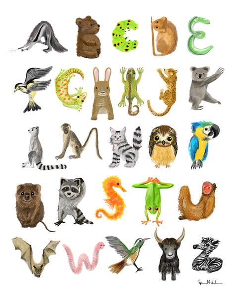 Full Animal Alphabet Print Etsy