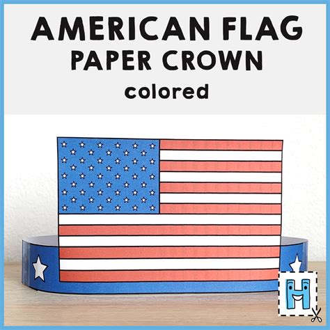 American Flag Paper Crown Printable 4th Of July Craft Activity Template