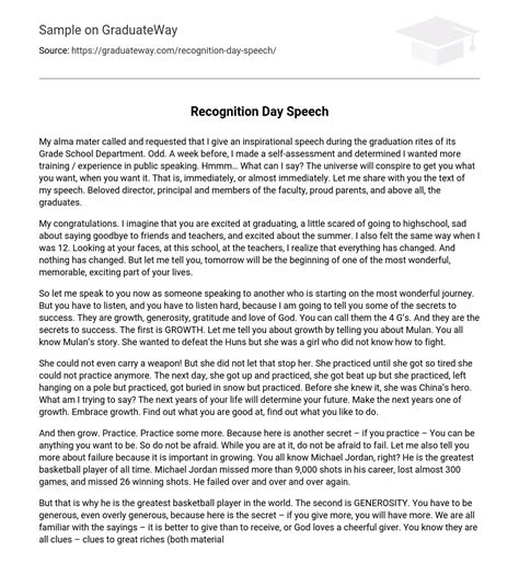 Recognition Day Speech 782 Words Free Essay Example On Graduateway