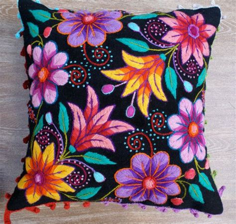 Peruvian Pillow Cushion Covers Hand Embroidered Flowers Sheep Etsy