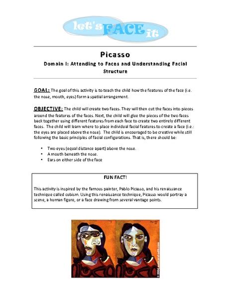 Lets Face It Picasso Lesson Plan For 1st 6th Grade