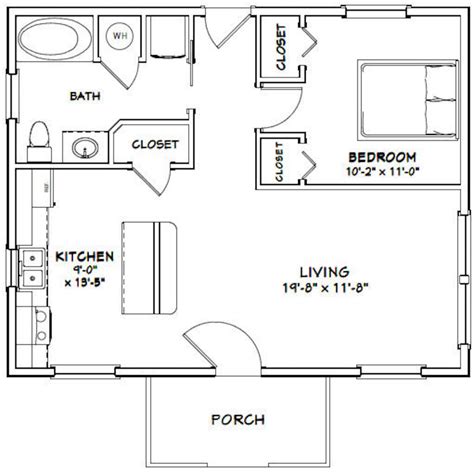30x24 House 1 Bedroom 1 Bath 720 Sq Ft Pdf Floor Plan Instant Download