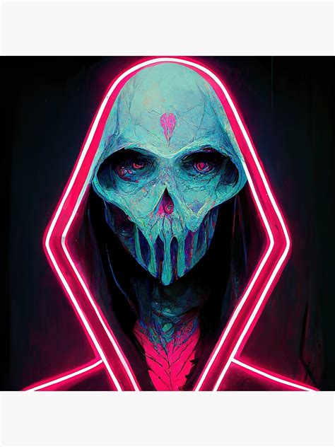 Hooded Neon Skull Abstract Ai Generated Art Poster For Sale By Meai