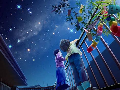 Star Gazing Stars Rail Children Flowers Sky Night Hd Wallpaper
