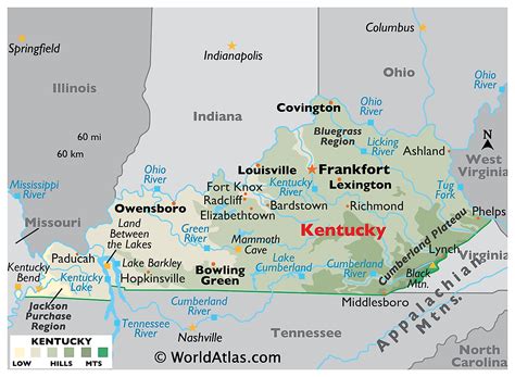 Kentucky Geography Map Kentucky Elevation Map Courtesy Of Maps Com