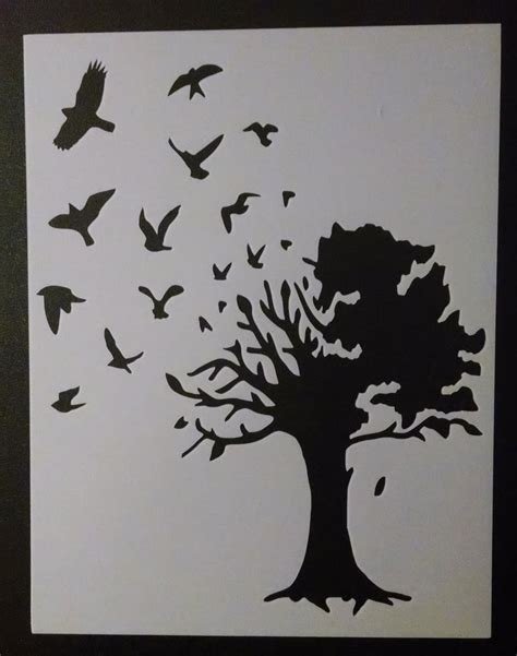 Birds Flying Out Of Large Country Tree Stencil My Custom Stencils