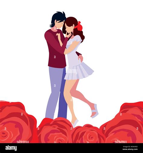romantic couple hugging flowers roses vector illustration stock vector image and art alamy