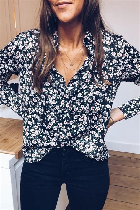 Check spelling or type a new query. Black Floral Pattern Button Shirt | Long sleeve flower ...