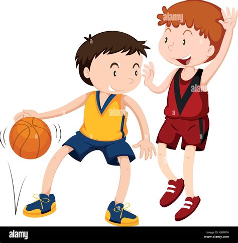Two Boys Playing Basketball Cartoon