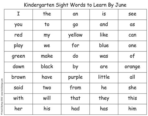 Kindergarten Sight Words List Sight Words Kindergarten Site Words