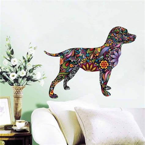 Labrador Retriever Dog Floral Pattern Color Wall Stickers For Living