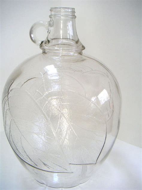 Vintage Glass Jug With Etched Leaves One Gallon By Qvintage 3500