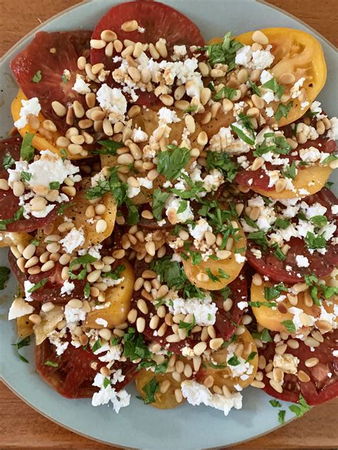 Sliced Tomato Salad With Pine Nuts Feta And Pomegranate Molasses