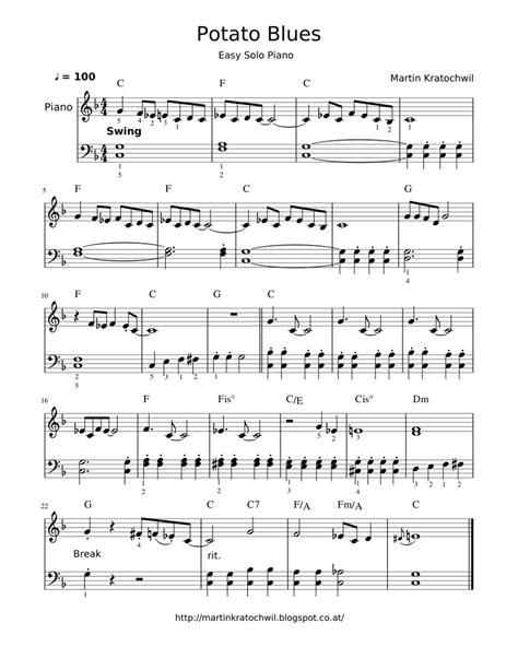 Potato Blues Easy Piano Sheet Music For Piano Solo