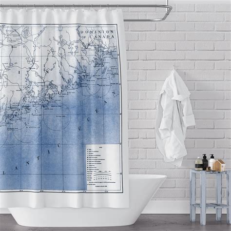 Vintage Lighthouse Map Of Coastal Maine Blue And White Shower Curtain