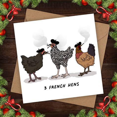3 French Hens Xmas Carol Funny Christmas Card Pun Dad Joke Etsy Uk