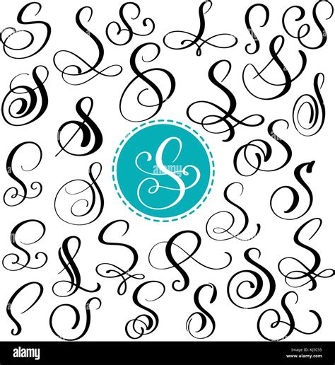 Set Letter S Hand Drawn Vector Flourish Calligraphy Script Font