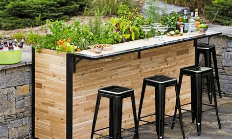 Outdoor Bar Made With Reclaimed Wood Doubles As A Planter Patio Bar