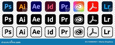 Set Of Popular Adobe Apps Icons Editorial Stock Image Illustration Of