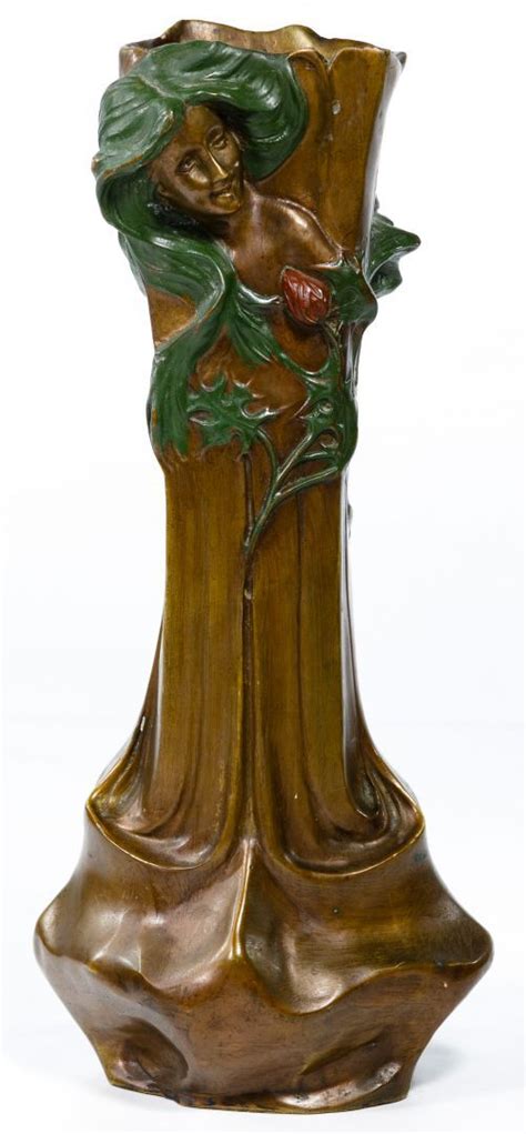 Lot 111 Art Nouveau Style Figural Bronze Vase Painted Item Having Two High Relief Busts Of