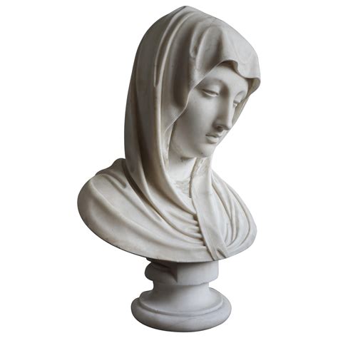 Rare And Hand Carved 19th Century Marble Bust Sculpture Of A Serene