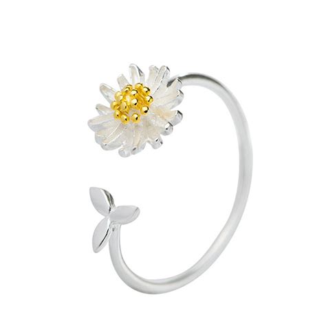 925 Sterling Silver Daisy Flower Rings For Women Adjustable Etsy