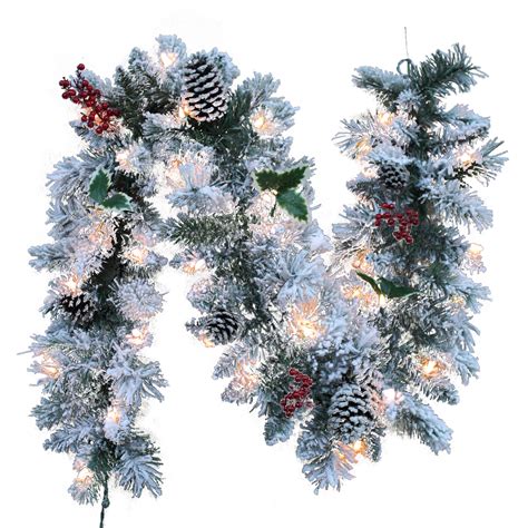 Trim A Home Flocked Pre Lit Christmas Garland With Clear Lights 6 Ft
