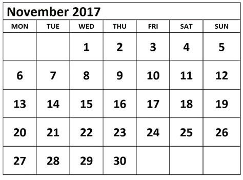 November 2017 Calendar Editable Oppidan Library