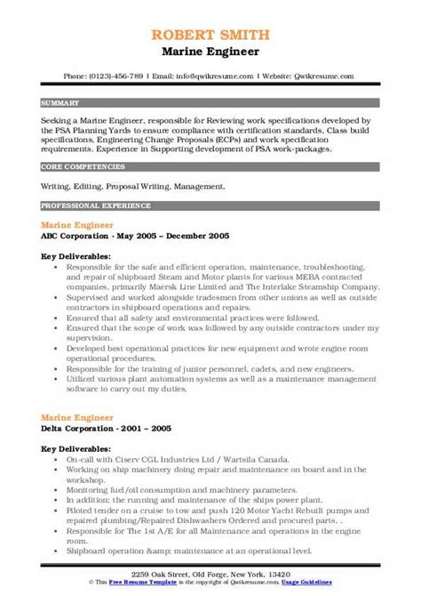To grab a position in the marine industry that offers an opportunity to make a powerful contribution to organizational objectives through continuous development of professional. Marine Engineer Resume Samples | QwikResume