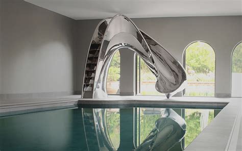 Sculptural Stainless Steel Pool Slide Vertex By Splinterworks