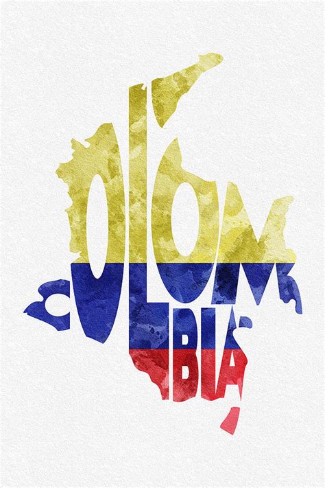 Colombia Typographic Map Flag Drawing By Ayse Deniz