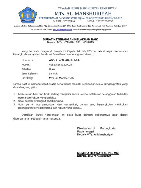 Contoh Surat Rekomendasi Dari Kepala Sekolah Untuk Penambahan Ptk Baru