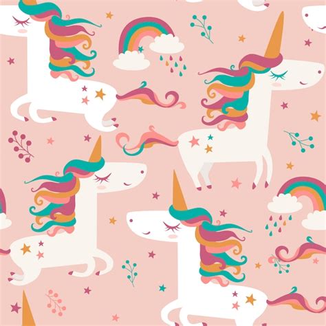Premium Vector Seamless Pattern With Unicorns Clouds And Rainbow