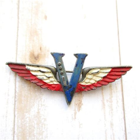Large Wwii Victory Pin V For Victory Red White Blue Script Etsy