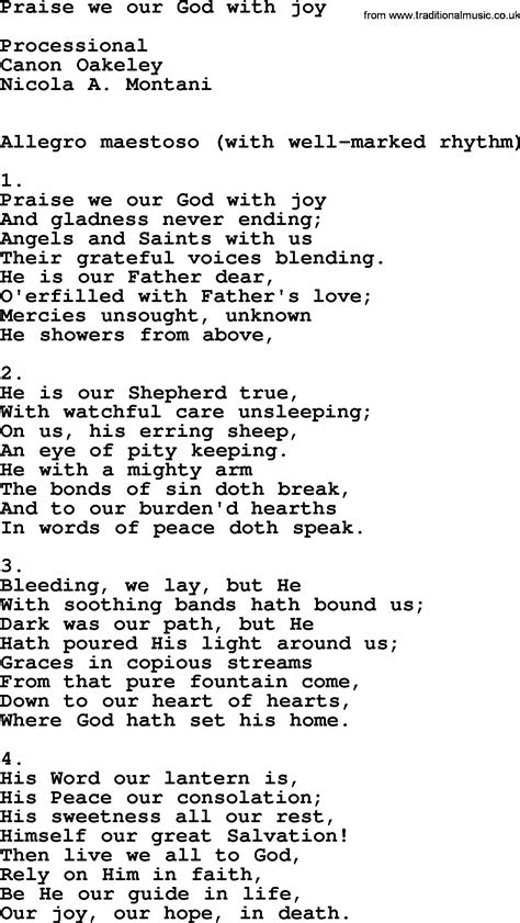 Catholic Hymns Song Praise We Our God With Joy Lyrics And Pdf