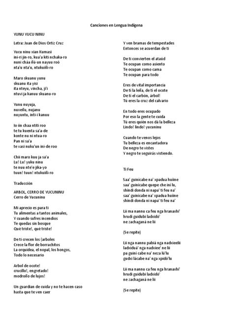 Letras De Canciones Inda­genas Traducidas En Espaaol Estudiar