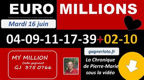 La cagnotte redémarre donc de 15 millions d'euros pour ce tirage euromillions du mardi 16 février 2016. EUROMILLIONS TIRAGE GAGNANT MARDI 16 JUIN 2020 - YouTube