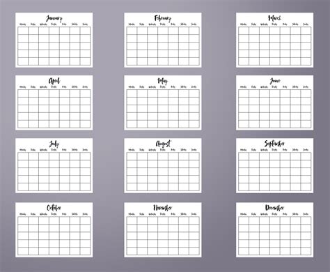 Perpetual A3 Monthly Calendar Printable Undated Desk Pad Etsy