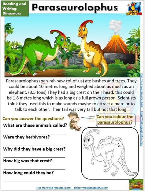 dinosaurs reading comprehension