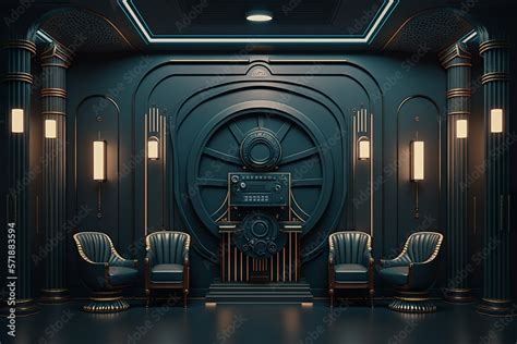 Dark Sci Fi Art Deco Victorian Theater Hall Interior Full Of Mechanical
