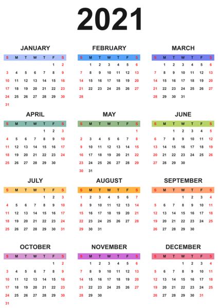 Calendar 2021 Year Png Transparent Image Download Size 424x600px