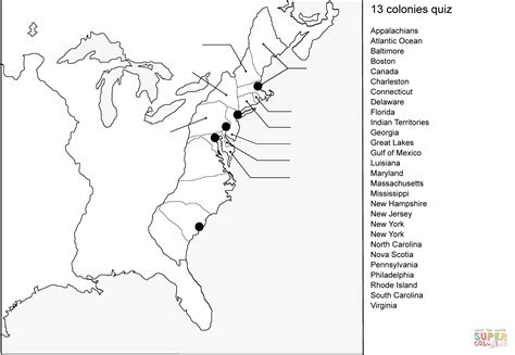 [point your finger to it on a copy of the map. 13 Colonies Map Quiz coloring page from American ...