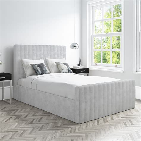 Side Opening Grey Velvet Double Ottoman Bed Khloe Furniture123